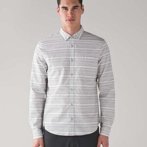 Lululemon Commission White and Gray Striped Men's Button Shirt
